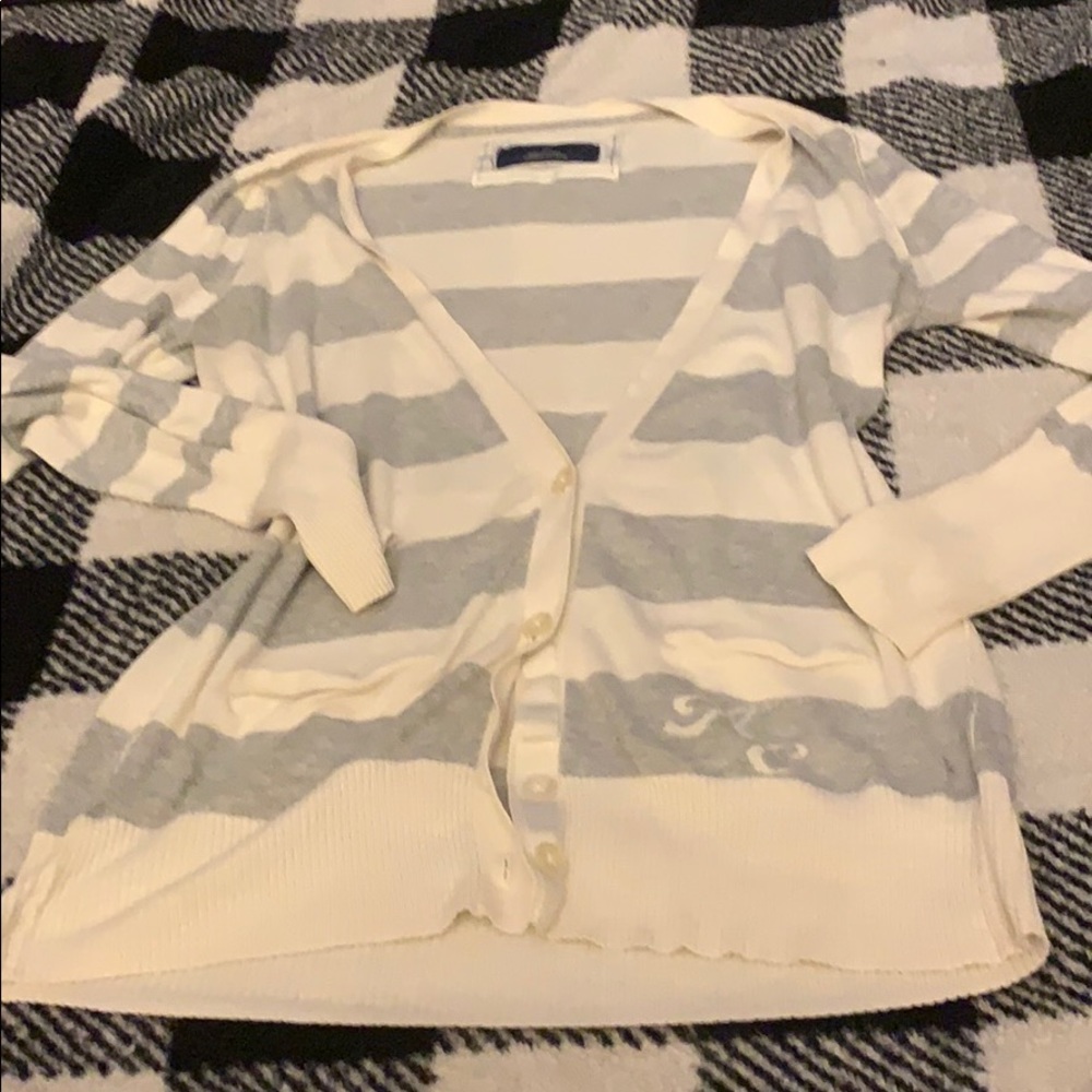 Gray and cream striped cardigan